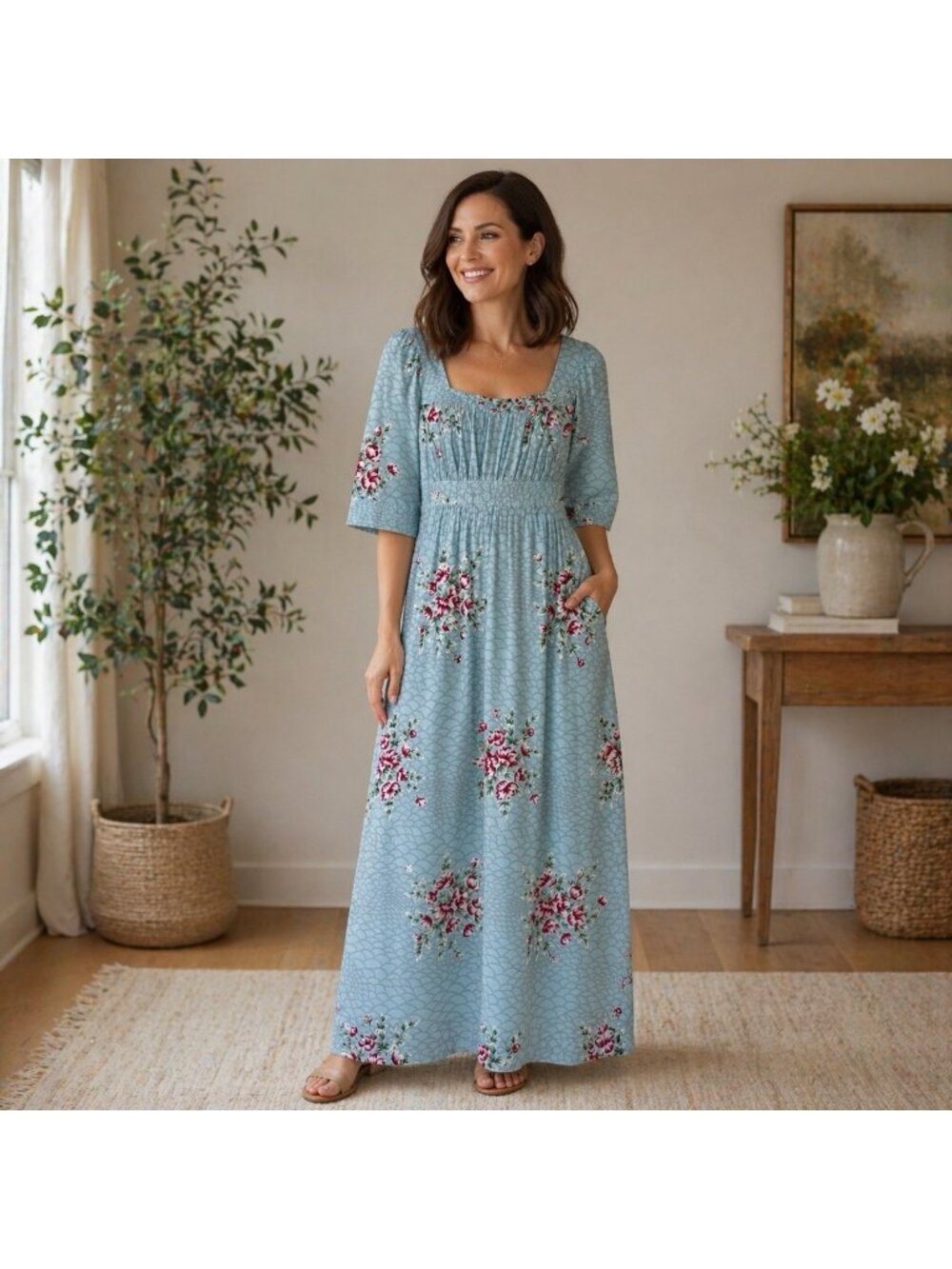 Young Hawaii Liberty House Medium Blue Floral Maxi Dress Vintage 70’s Read